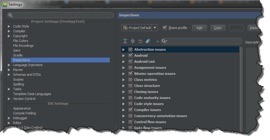 Android Studio Inspection Settings