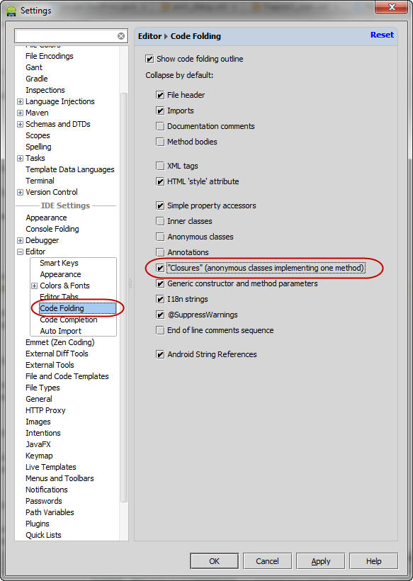 Code Folding Settings
